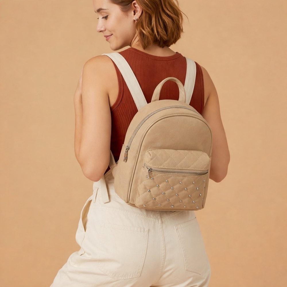 Stylish Tan Quilted Backpack